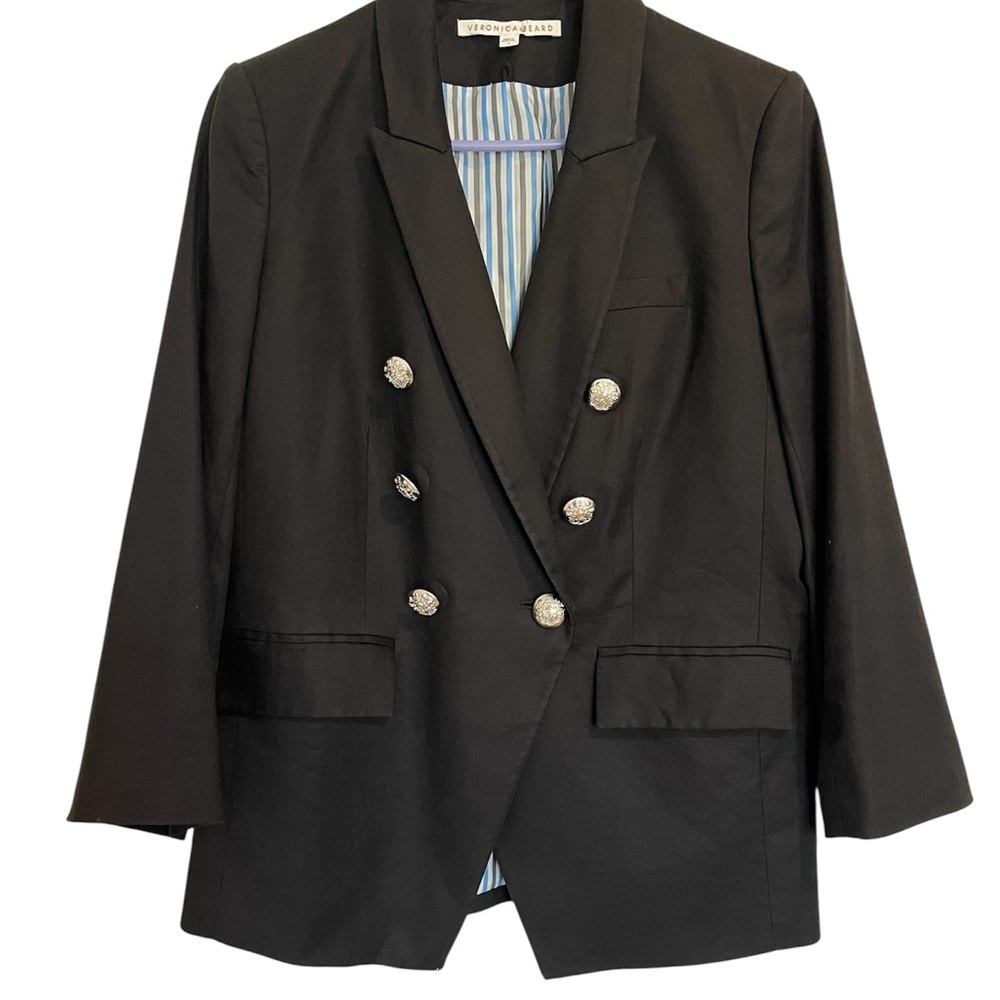 🌺 Veronica Beard Black Double-Breasted Blazer with Silver Buttons